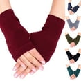 thumbnail image 6 of Unisex Cotton Knitted Fingerless Gloves Solid Color Stretchy Thumb Hole Wrist Length Driving Mittens Hand Warmers, 6 of 13
