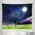 thumbnail image 1 of Tree Tapestry, Moon with a Tree Full Moon Galaxy Grass Creative Fantasy Style Illustration Print, Fabric Wall Hanging Decor for Bedroom Living Room Dorm, 5 Sizes, Green and Navy, by Ambesonne, 1 of 1