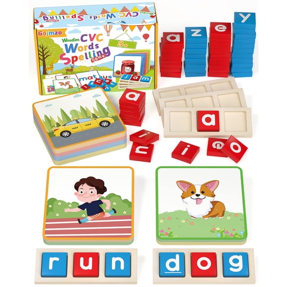 Juego de ortografía de palabras en CVC de madera Gomzo con tarjetas didácticas de 3 a 6 años