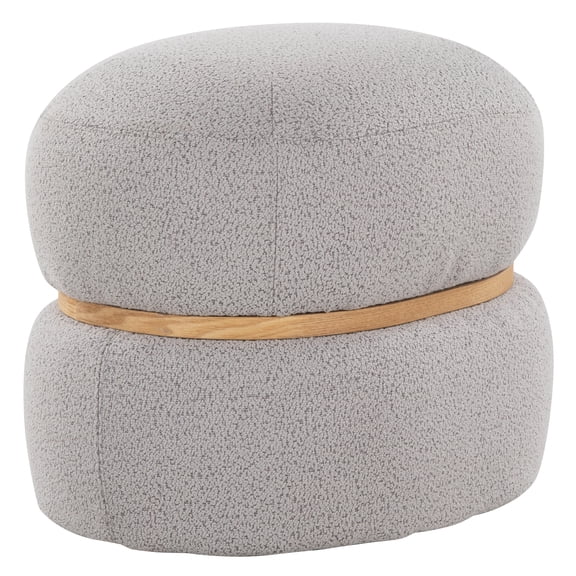 Grey Fabric Ottoman Pouf with Wood Base, Storage Footstool for Living Room