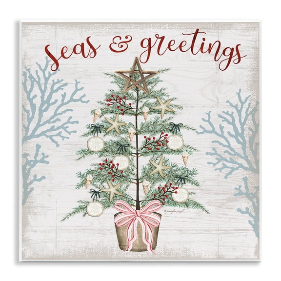 Stupell Industries Seas & Greetings Coastal Tree Holiday Painting Unframed Art Print Wall Art, 12 x 12