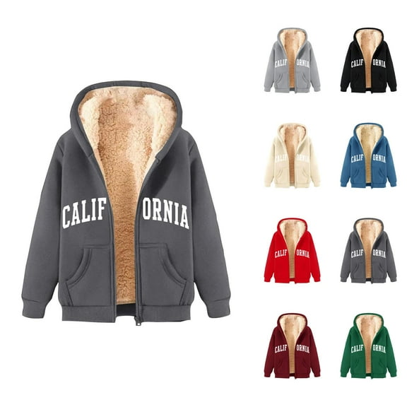 Fleece Lined Hoodies for Women 2025 Zip Up Thick California Hoodie Jacket with Pockets Hooded Sweatshirt Pullover Tops