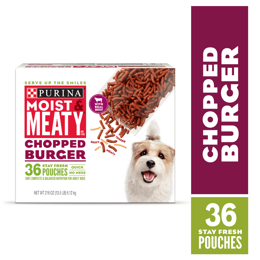 Purina Moist & Meaty Wet Dog Food, Chopped Burger, 36 ct. Pouch