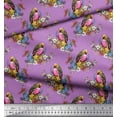 thumbnail image 2 of Soimoi Purple Poly Georgette Fabric Leaves,Floral & American Robin Bird Print Fabric by The Yard 52 Inch Wide, 2 of 3