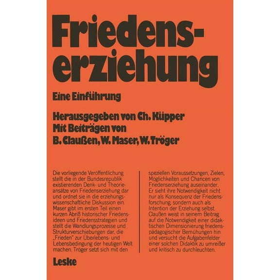 Schriften Zur Politischen Didaktik Friedenserziehung: Eine EinfÃ¼hrung, Book 11, (Paperback)