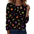thumbnail image 2 of IYYVV Halloween Shirts for Women Long Sleeve Crewneck Casual Dressy Tops Funny Ghost Pumpkin Graphic Fall Fashion Top Green L, 2 of 7