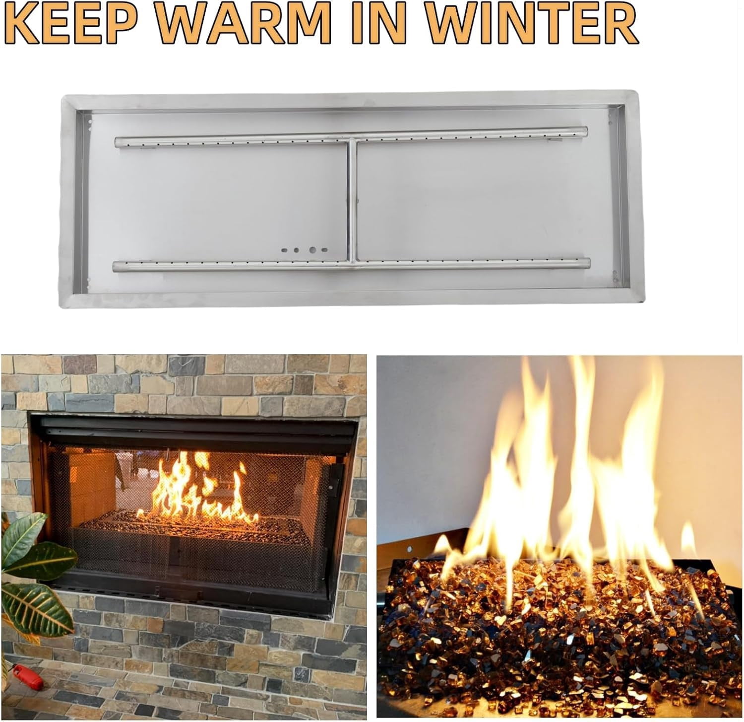 24x8 in Drop in Fire Pit Burner Kit, Stainless Steel Fire Pit Kit with Burner, Hose Kit, Insert Rectangular Fire Pit Burner Pan for Propane, Natural Gas, Outdoor Fire Pit Pan Kit