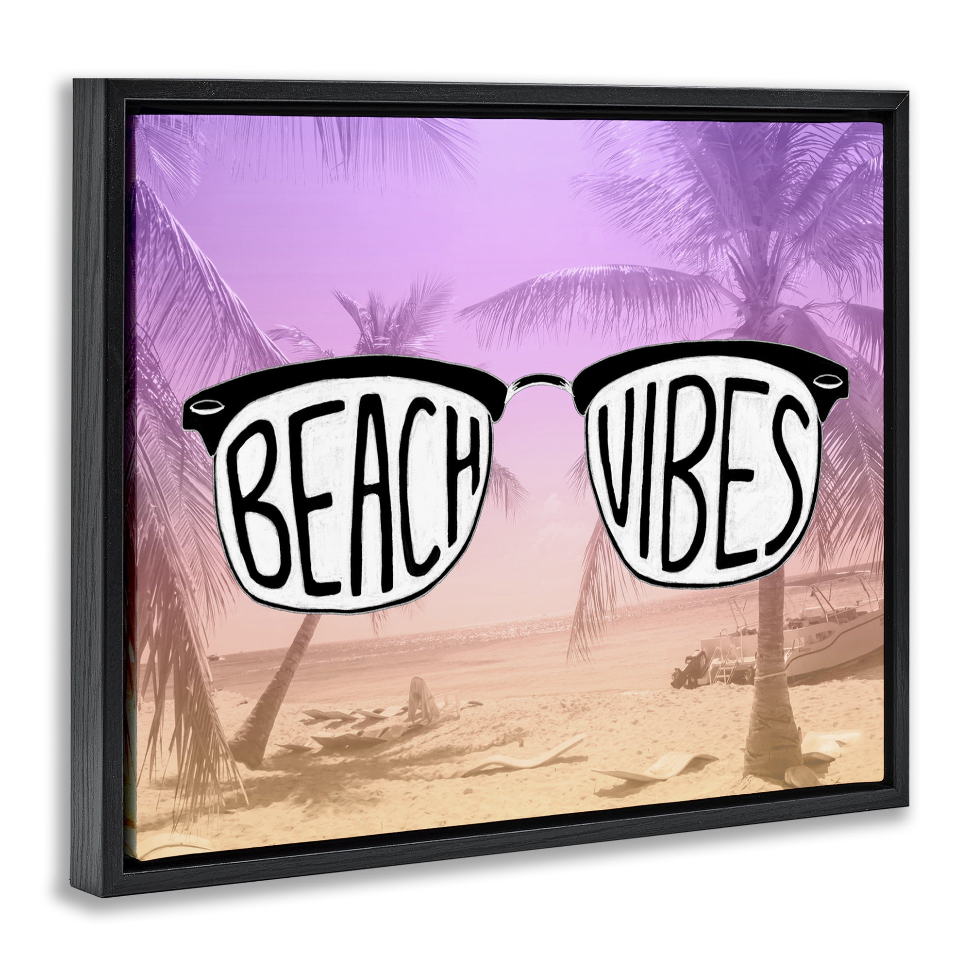 Stupell Industries Tropical Beach Vibes Typography Painting Black Floater Framed Canvas Art Print Wall Art, 31 x 25