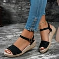 thumbnail image 3 of Rokment Women's Beach Espadrilles Wedge Sandals Breathable Comfortable Woven Linen Geometric Open Toe Ankle Strap Platform Low Heels Dressy Summer Shoes for Vacation Black Size 6, 3 of 6