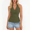 thumbnail image 1 of TaTaai Ladies V Neck Sleeveless Halter Ruched Top Solid Color Tie Back Detail Comfortable Breathable Casual Stylish Top For Daily Dating Party Vacation Outfits Gift, 1 of 9