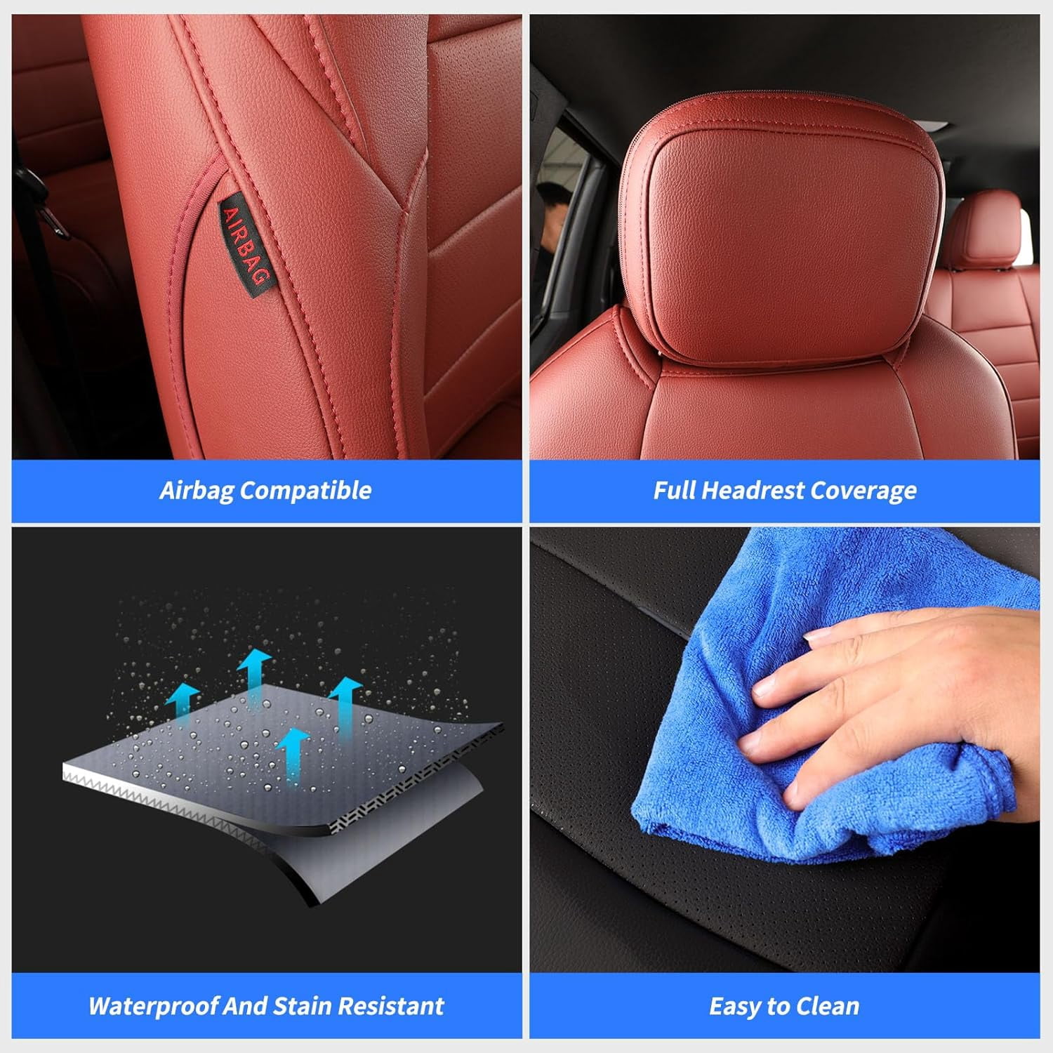 coverdream Tacoma Seat Covers Full Set for 2024-2026Toyota Tacoma Double/Crew Cab SR,SR5,TRD Pro/Sport - Waterproof Leather Auto Seat Covers(Wine Red)
