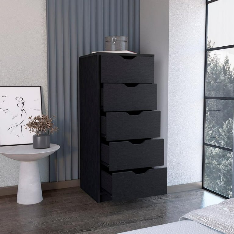 Depot E-Shop Houma 5 Drawers Narrow Dresser, Slim Storage Chest for Bedroom  Small Spaces, Black, 16x2in - Walmart.com