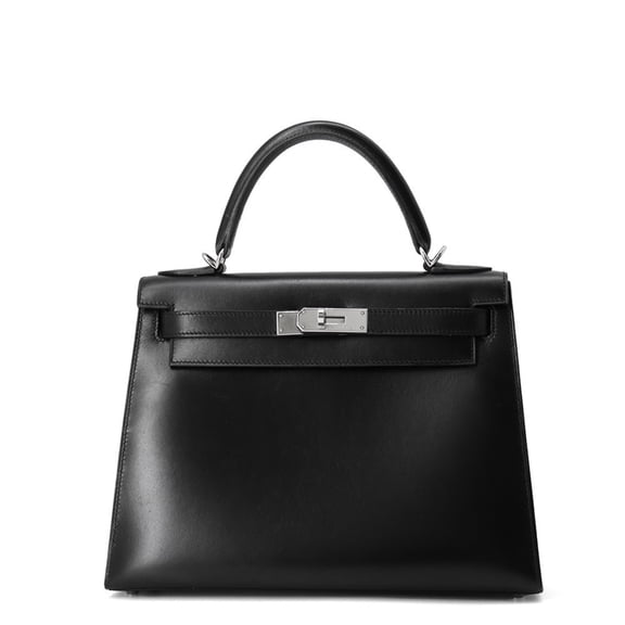 Pre-Owned Hermes Hermès Kelly 28 Handbag, Black Box Calf Leather, with G Stamp,... (Good)