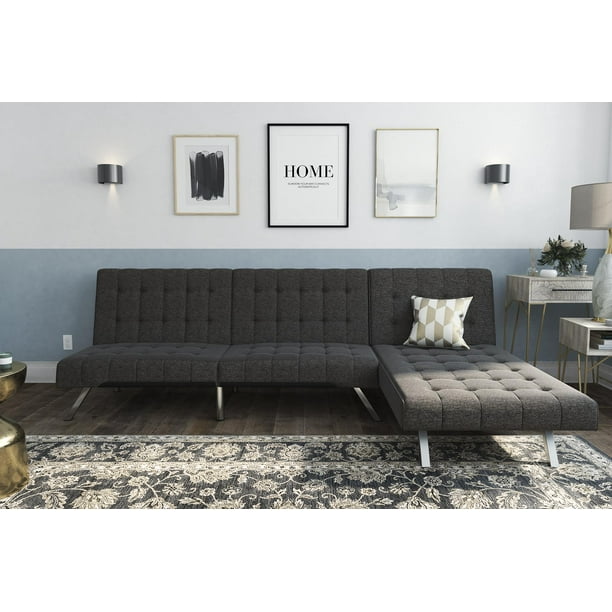 DHP Emily Sectional Futon Sofa Bed with Convertible Chaise Lounger