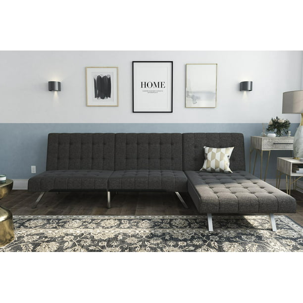Dhp Emily Sectional Futon Sofa Bed With, Dhp Emily Convertible Futon Sofa Couch Vanilla Faux Leather
