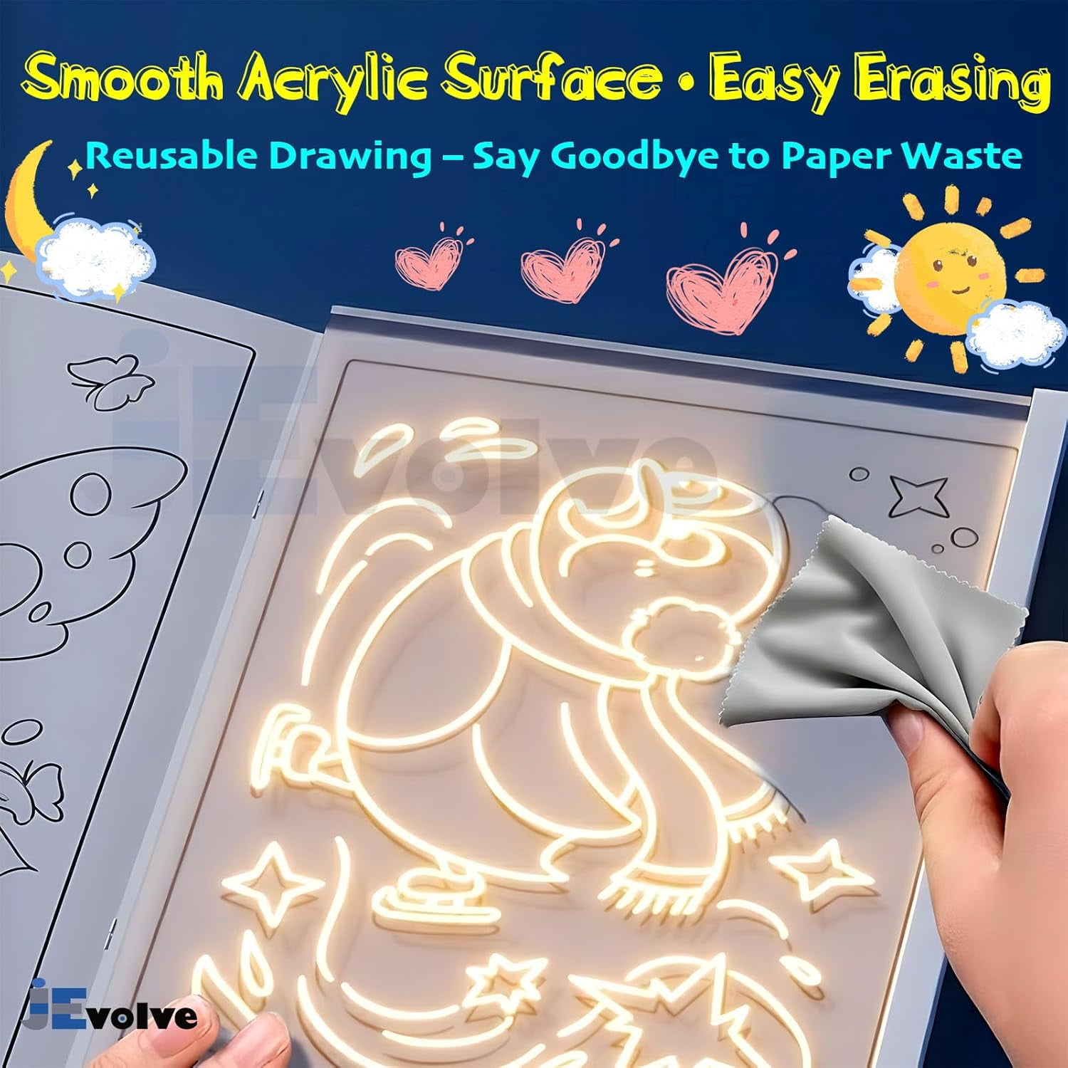 1 PC Led Drawing Board 7 Colors Light, 7.8" X 11.8" Light Up Acrylic Dry Erase Board with 7 Markers, Adapter, 4 Drawing Books