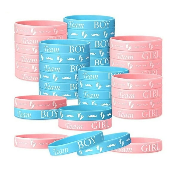 30x Gender Reveal Bracelets,Team Boy Silicone Wristband Team Girl Rubber Bracele