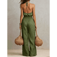 thumbnail image 3 of Morttic Women's Fashion Summer Halter Backless Jumpsuit – Ruched Waist Wide Leg, Side Pocket, Solid Color Sleeveless Romper Army Green，L, 3 of 4