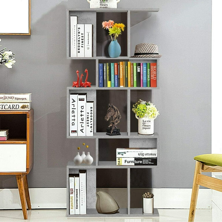 HOMEFORT Wood Geometric 5-Tier Modern Bookcase, Open Shelf and Room Divider, Freestanding Display Storage Organizer, Decorative Shelving Unit for Home