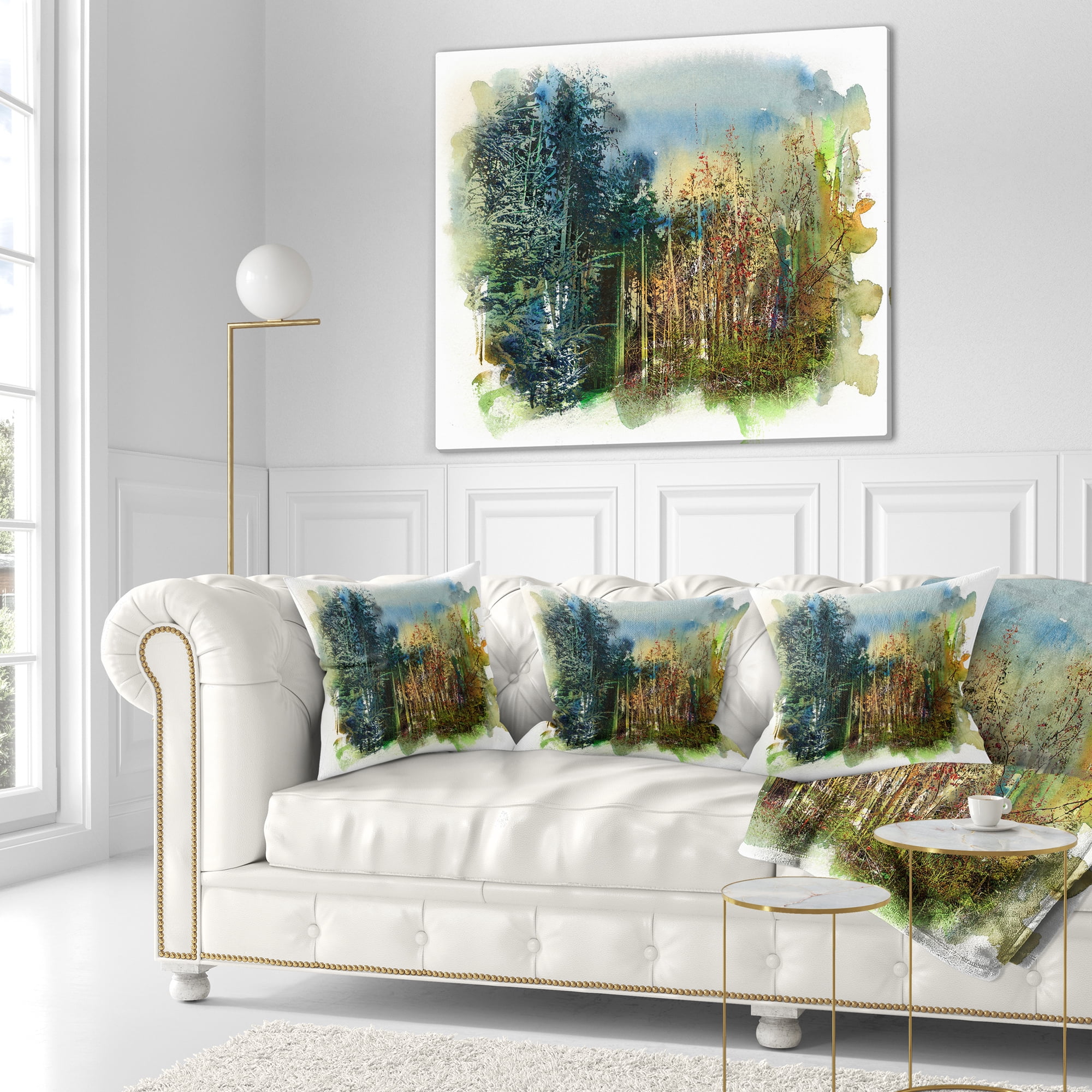Designart Forest Motif Watercolor - Landscape Painting Throw Pillow - 16x16