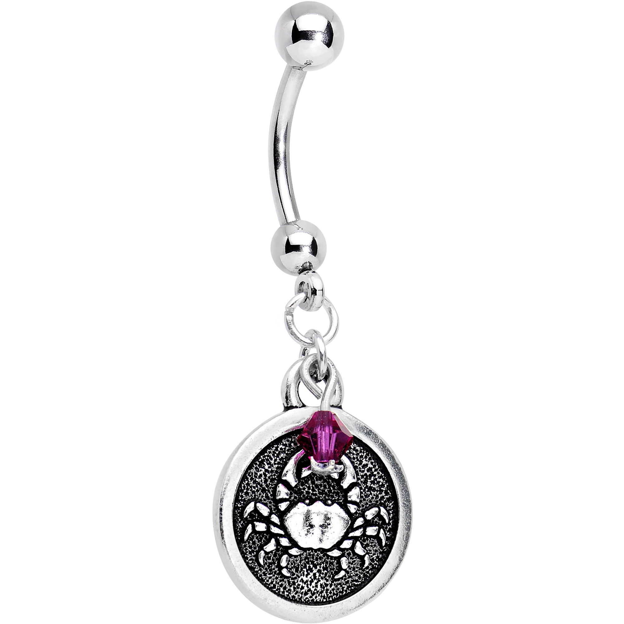 Body Candy Body Candy Handcrafted Steel Zodiac Cancer Dangle Belly Ring Created with Swarovski