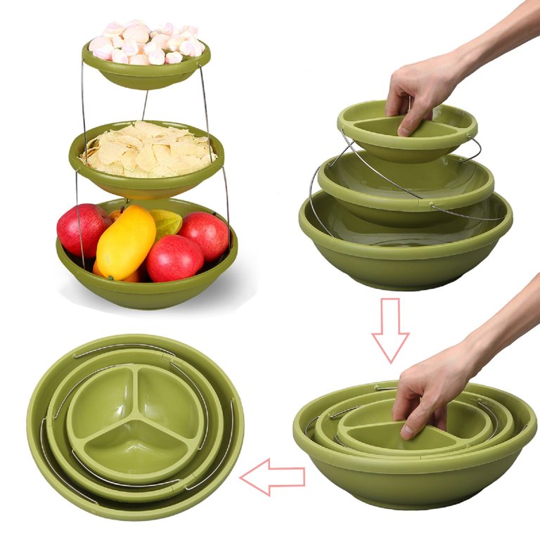 Collapsible Bowl 3 Tier - The Decorative Plastic Bowls Twist Down and Fold for