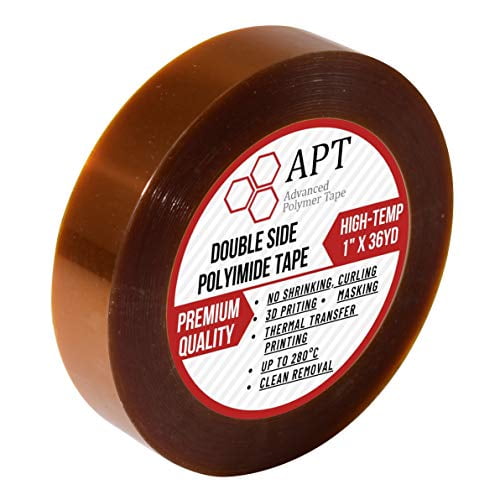 APT, 1 mil Thick Polyimide Adhesive High-Temperature Resistant Tape, for Masking, Soldering, Electrical, 3D Printer Application, 1" x 36 yards (Double Sided), 1 Roll/Pack