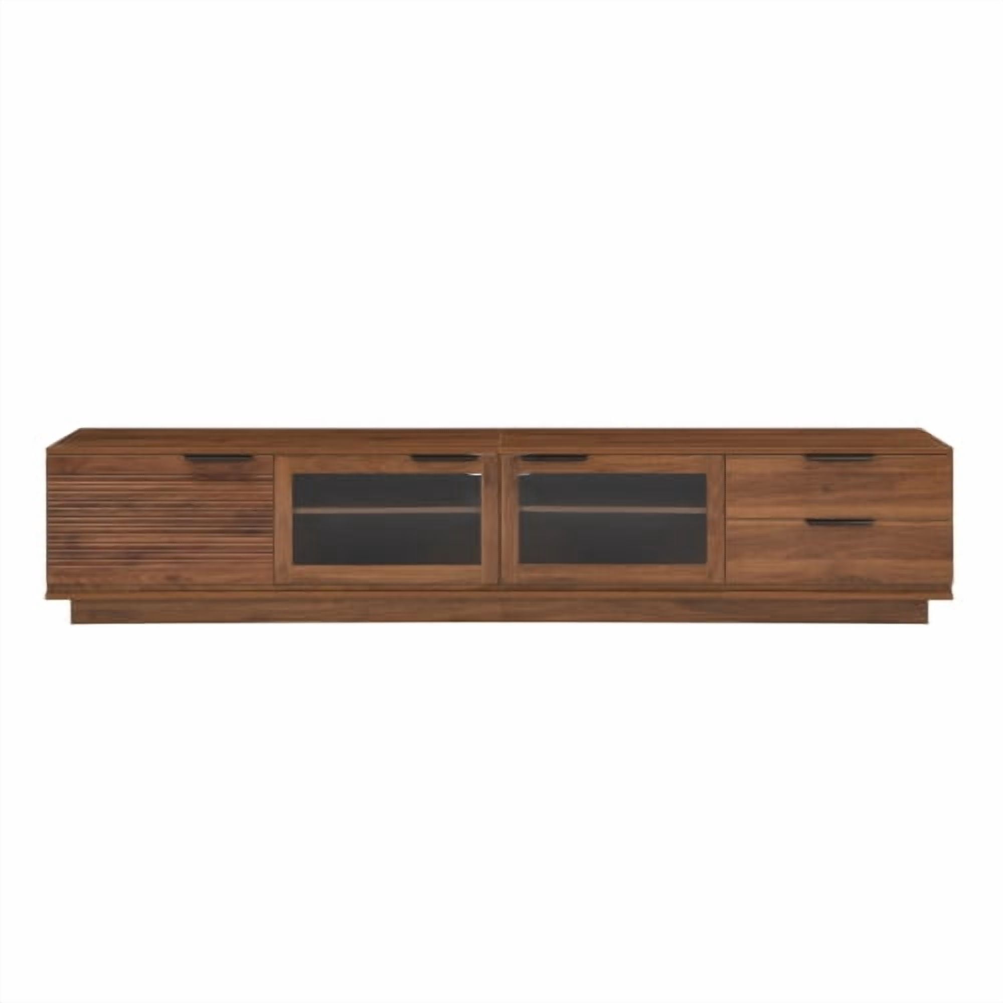 78-inch Modern TV Stand for TVs up to 85", Floor-Standing Entertainment Center with Two Drawers, Glass Doors, Soft-Closing Hinges, and Cable Management for Living Room