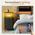 thumbnail image 6 of Smart Nightstand with LED Lights & Charging Station | Remote App Control Bedside Table | 2 AC Outlets, USB-C Port, 4 Drawer Storage | Modern End Table for Bedroom, Black, 6 of 7