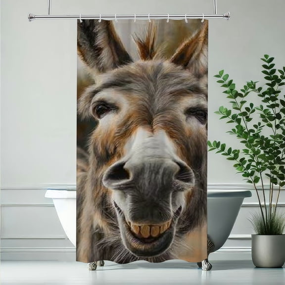 RKSupls Christmas Shower Curtain, Smile Donkey Shower Curtain with Hooks for New Year Home Bathroom Decor Washable Curtains, 36x72 in