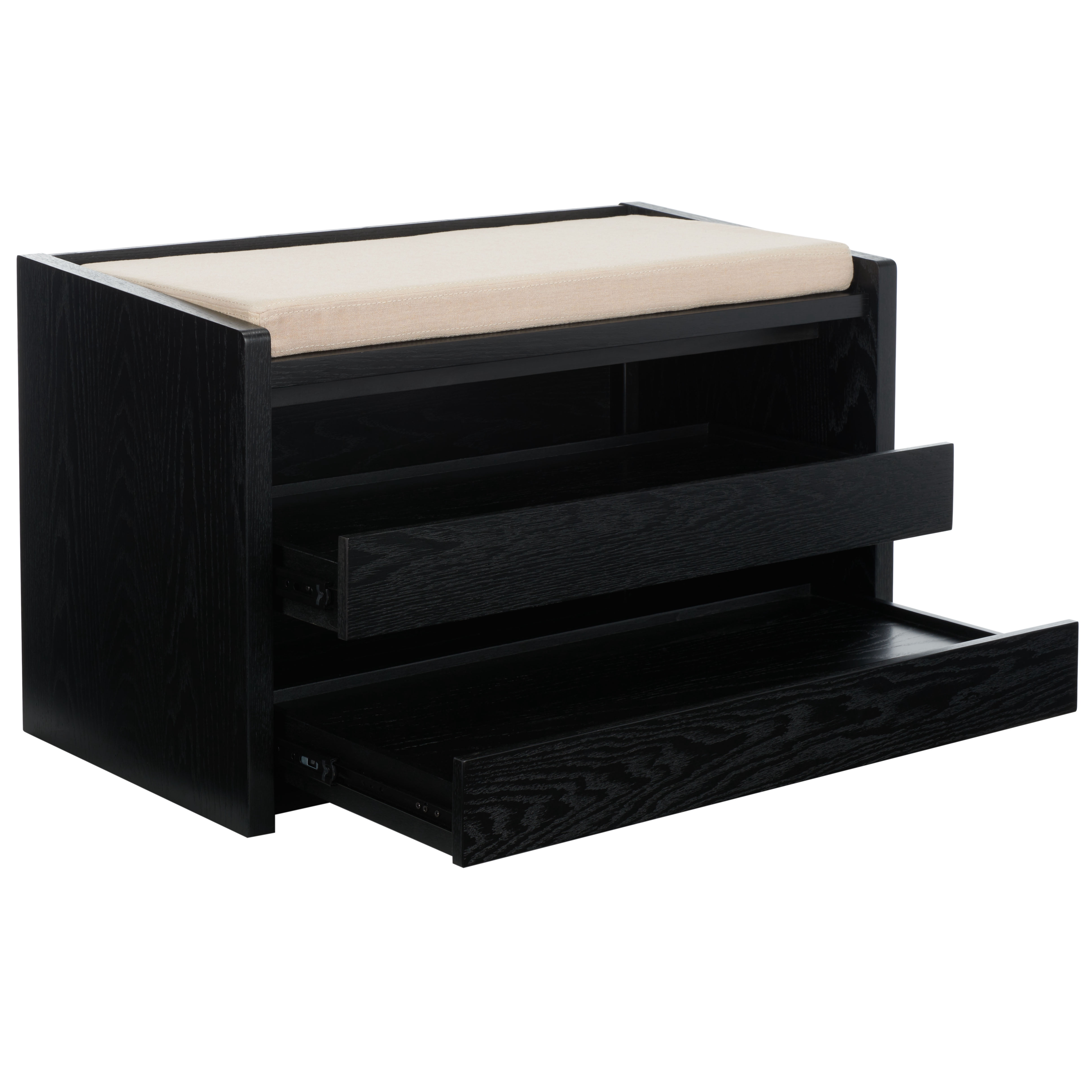 SAFAVIEH Percy Shoe Storage Bench with Cushion, Black/Beige (33.8 in. W x 17.5 in. D x 20.6 in. H)