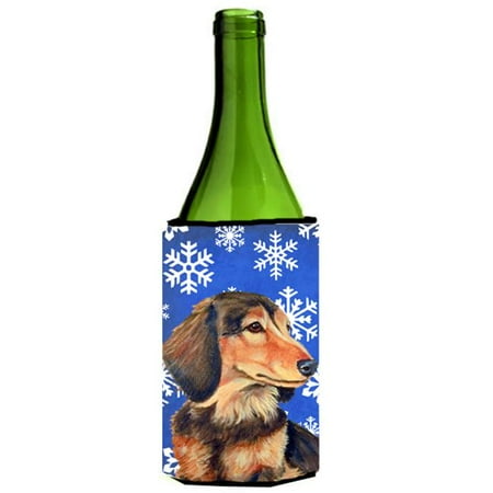 

Dachshund Winter Snowflakes Holiday Wine bottle sleeve Hugger - 24 oz.