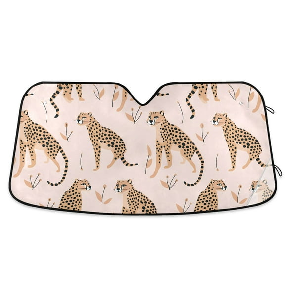 Cheetah Leopard Car Windshield Sun Shade Foldable Car Front Window Visor Heat and UV Protection 53x23.5