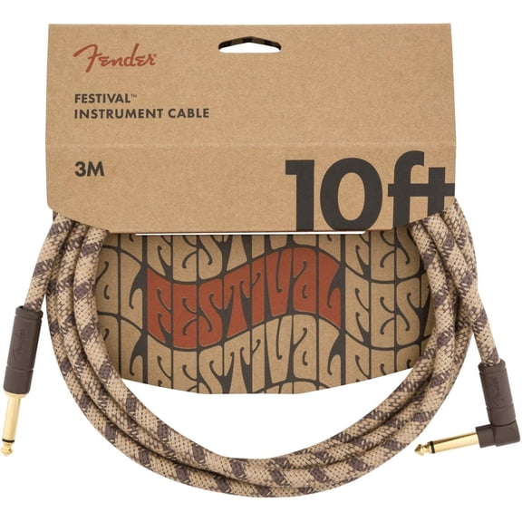 Genuine Fender® 10' Angled Festival Instrument Cable, Pure Hemp, Brown Stripe