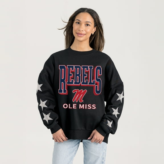 Women's Gameday Couture Black Ole Miss Rebels Pure Victory Relaxed Rhinestone Pullover Sweatshirt