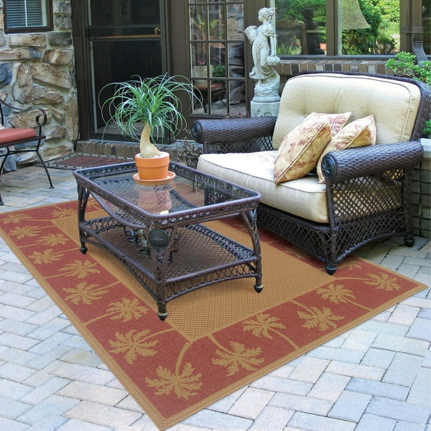 Style Haven Laguna Palm Borders Indoor/ Outdoor Area Rug Tan/Cream 2'3