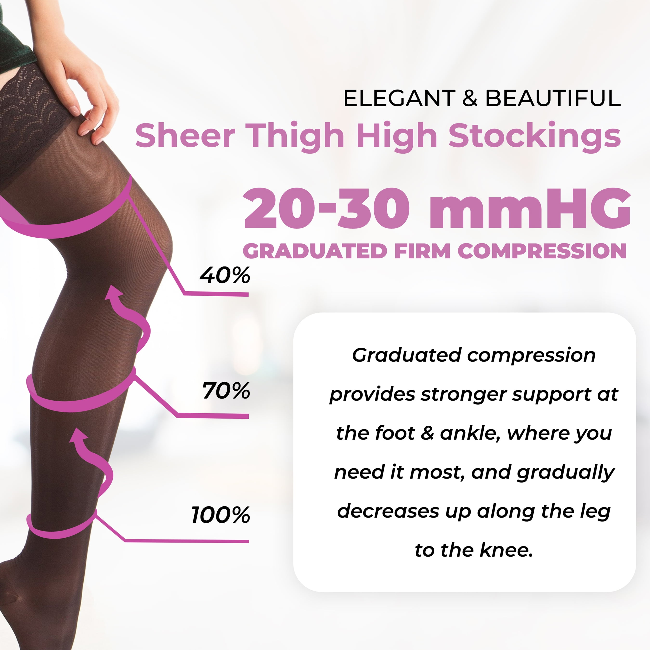 ITA-MED Sheer Compression Socks for Women, 20-30 mmHg, Thigh High, Closed  Toe 