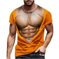 thumbnail image 2 of Yaoyar Men's Fashion Muscular Print T-Shirt Splicing Fitness Round Neck Short Sleeve T-Shirt Big and Tall Orange,4XL, 2 of 5
