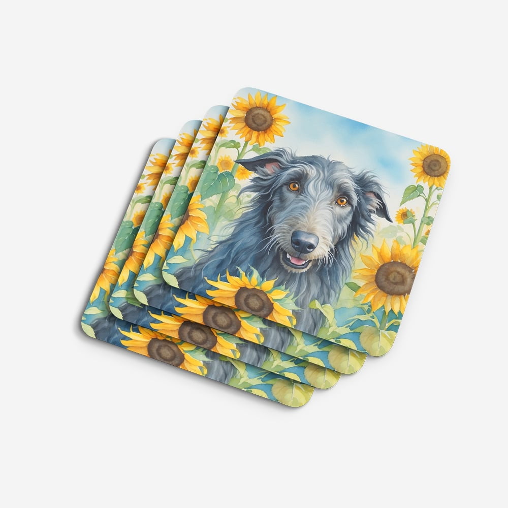 Scottish Deerhound in Sunflowers Foam Coasters 3.5 in x 3.5 in