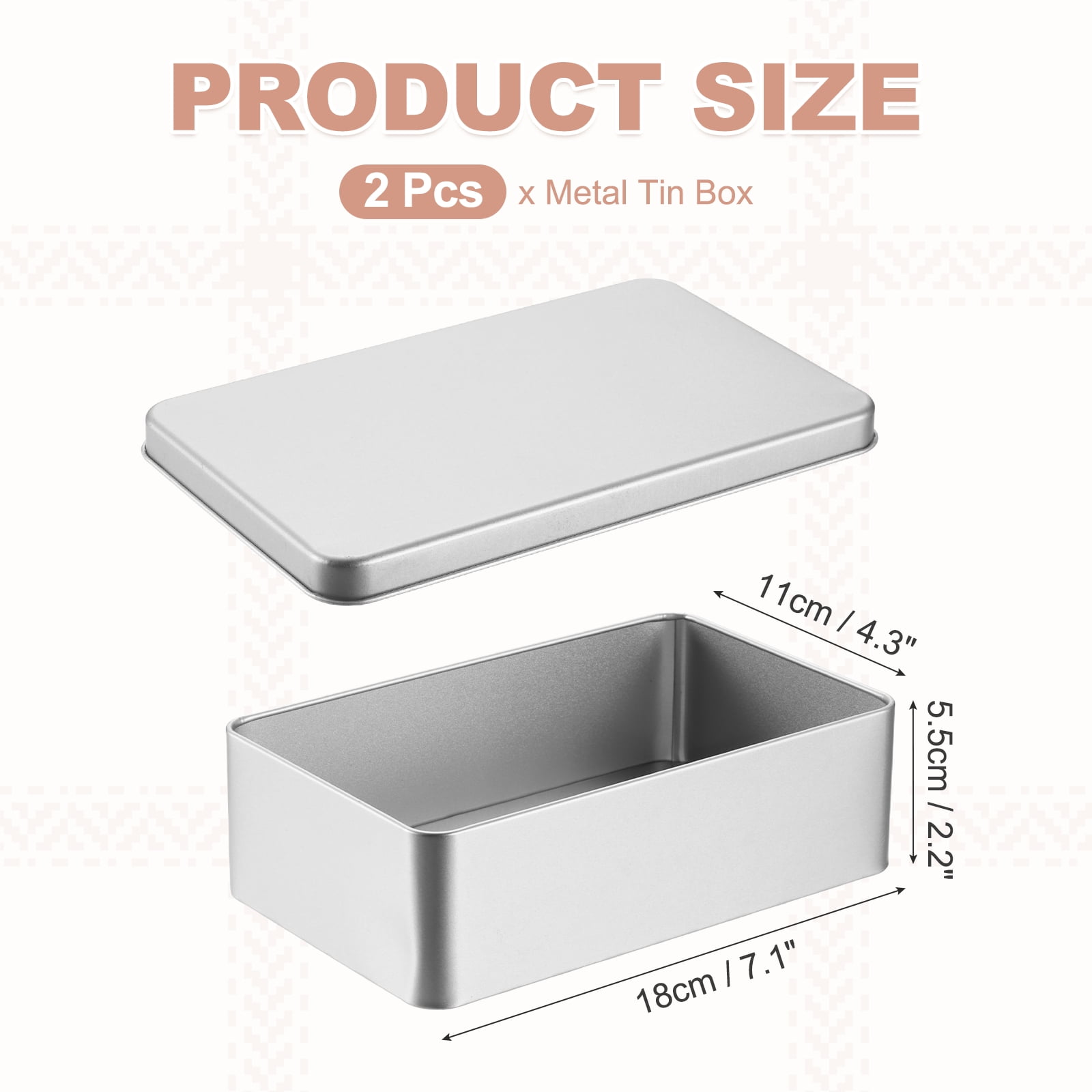 Uxcell 2Pack Metal Tin Box, 4.3x7.1x2.2 Rectangular Empty Tinplate Containers with Lids, for Home Organizer Candles Gifts Car Keys Crafts Storage, Silver