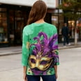 thumbnail image 5 of Resicozy Mardi Gras Shirts for Women 2026 Mask Graphic Tees 3/4 Length Sleeve Fashion Carnival Party Blouse Crewneck Pullover Top Cyan M, 5 of 5