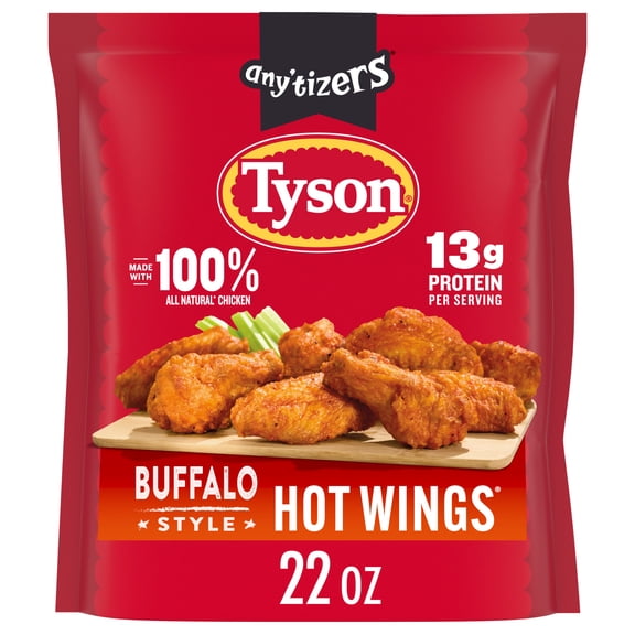 Tyson Any'tizers Buffalo Style Hot Wings Bone-in Wings, 22 oz (Frozen, Fully Cooked)