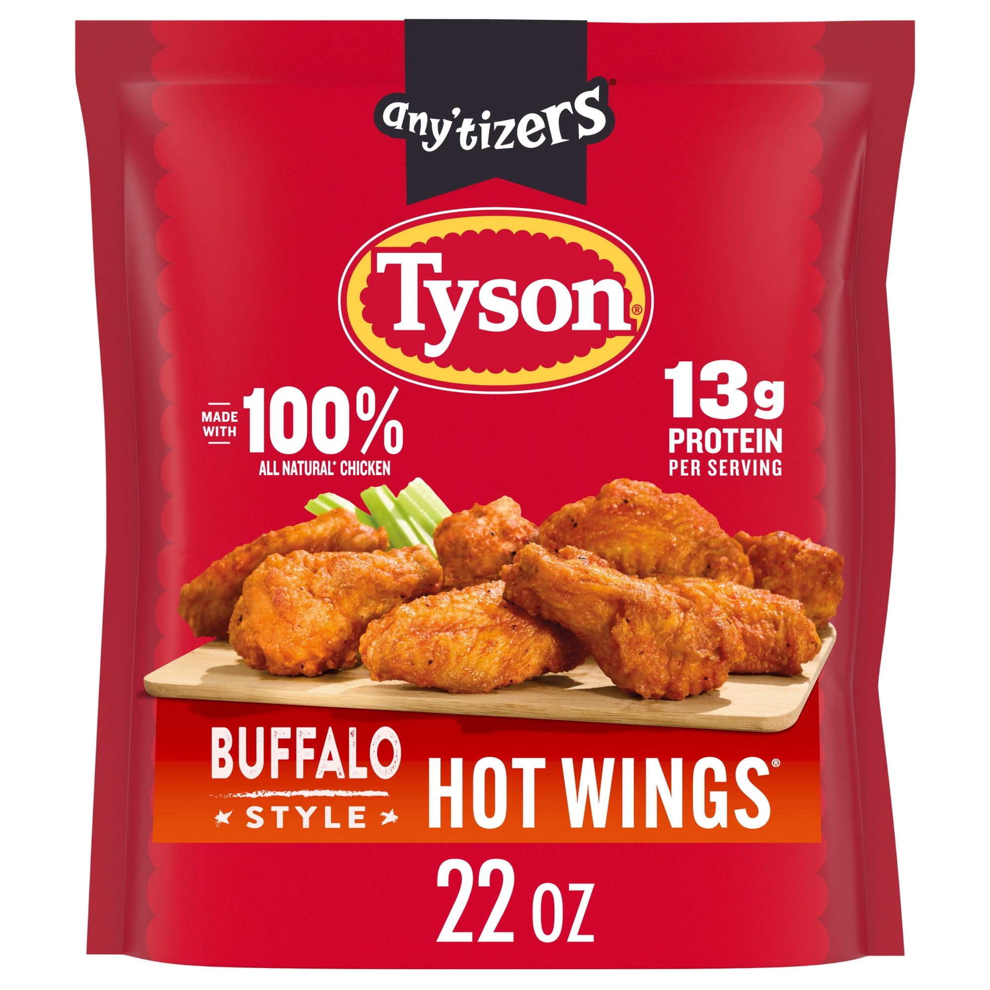 Tyson Any'tizers Buffalo Style Hot Wings, Bone-in, 22 oz (Frozen, Fully Cooked)