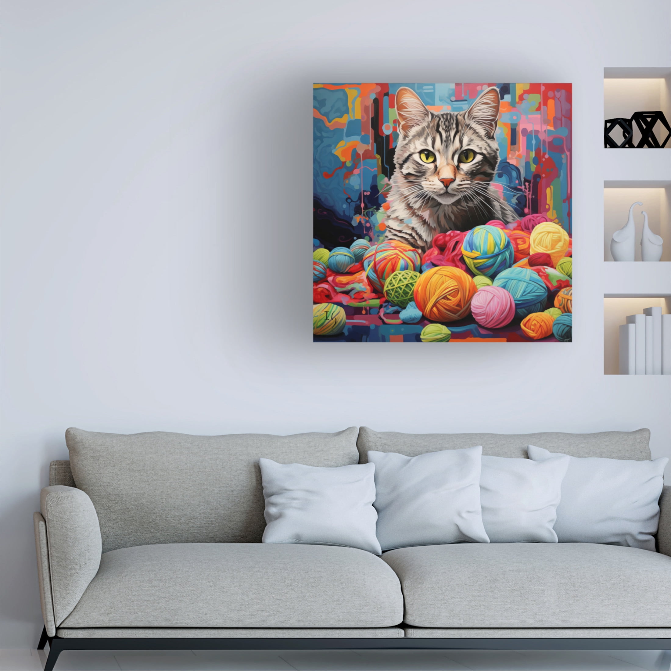 Canvas Wall Art - Ivan Guaderrama 'Kaleidoscope Kitty' Wall Art for Living Room, Bedroom, or Office Décor by Trademark Fine Art - 14 x 14 Inches
