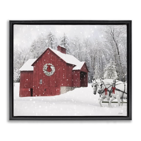 Stupell Industries Farmhouse Snow Covered Red Barn Black Floating Frame Canvas Art, 21 x 17, by Lori Deiter