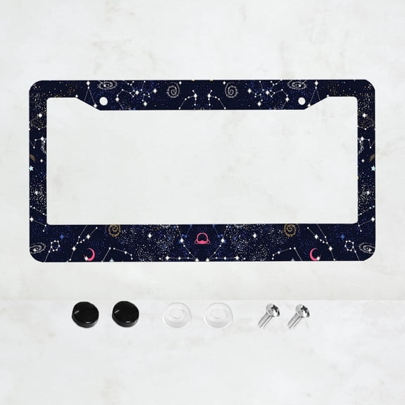 Universe Galaxy Style License Plate Frame Aluminium Rust-Proof Auto Parts License Plate Decorative Screws Fit Standard 2 Holes 1Pc U.S. License Plate, 12.2x 6.3 inch