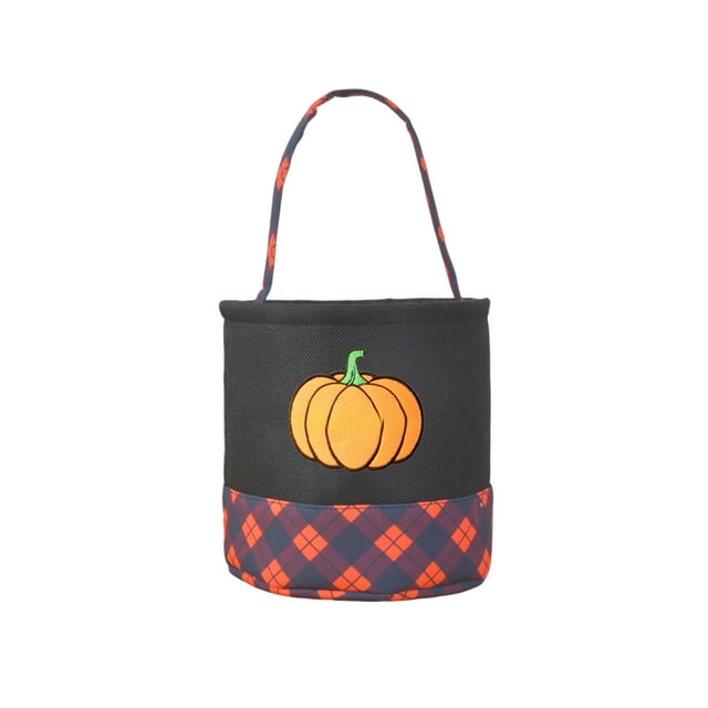 SDNall Panier de Rangement Fantôme Citrouille d'Halloween Brodé pour Décoration Intérieure Extérieure, Panier à Bonbons en Tissu Imitation Lin avec Poignée