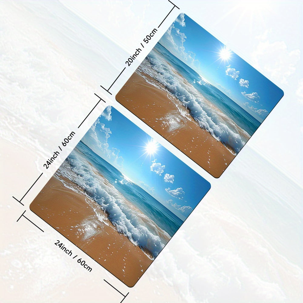 1pc Drain Pad,The Sun Shines On The Blue Sky, The Waves Gently Beat The Coastal Pattern Shore Washer And Dryer Top Protection Mat, Washing Machine Non-Slip Dust Cover Mat, For Laundry, Bathroom,