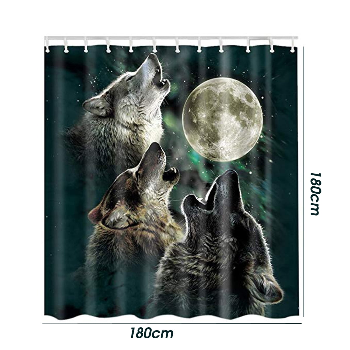 Home Decor Bathroom Water-resistant Shower Curtain with 12 Hooks Wolf