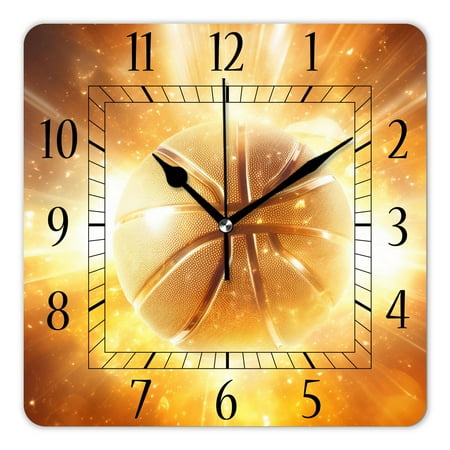 14 Inch Wall Clock Battery Operated Square Clock Decorative for Office, Kitchen, Outdoor, Living Room,Basketball Abstract Sport Illustration